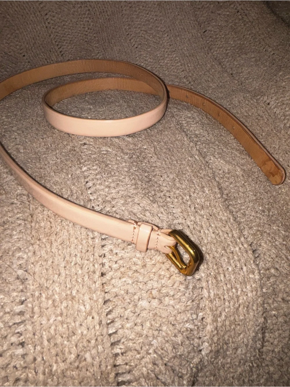 J.Crew Genuine Leather Gold Buckle Belt Nude Beige Women’s Size M 42” - Picture 2 of 6